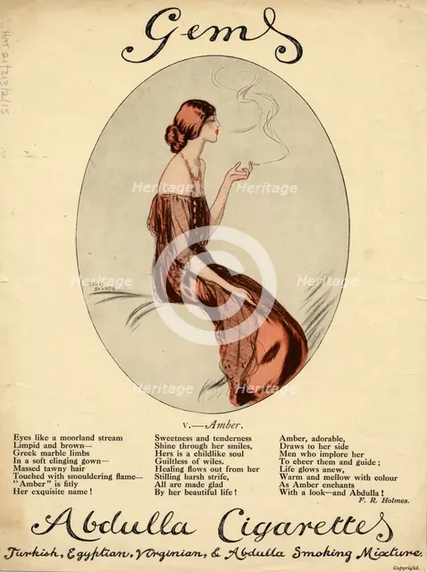 Abdulla Cigarettes, 1920s. Artist: Lewis Baumer