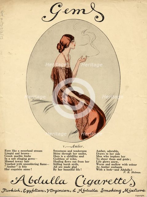 Abdulla Cigarettes, 1920s. Artist: Lewis Baumer