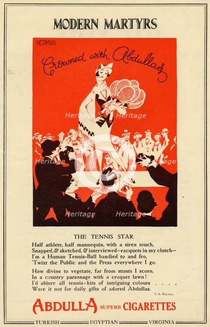 Abdulla Cigarettes, 1927. Artist: Nerman