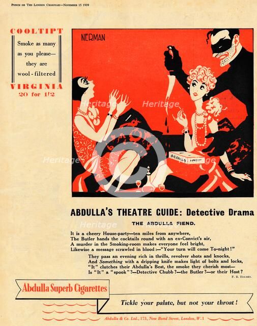 'Abdulla's Theatre Guide: Detective Drama - The Abdulla Fiend', 1939. Artist: Unknown.