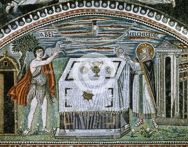 Abel and Melchizedek, Basilica of St. Vitale, Presbytery, Ravenna, Italy, 6th century.  Creator: Unknown.