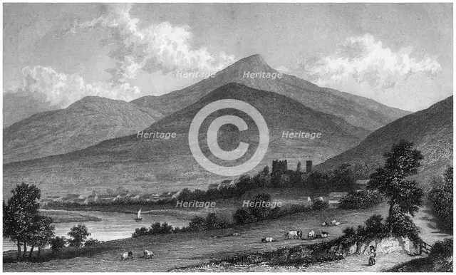 Abergavenny from the Usk Road, Wales, 19th century(?). Artist: E Francis