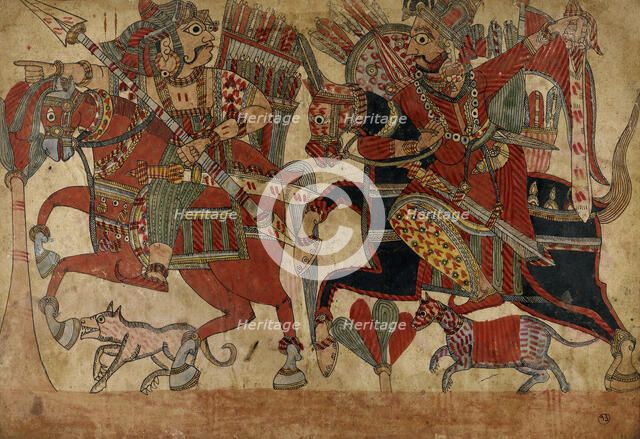 Abhimanyu Hunting, Scene from the Story of the Marriage of Abhimanyu and Vatsala..., c1850. Creator: Unknown.