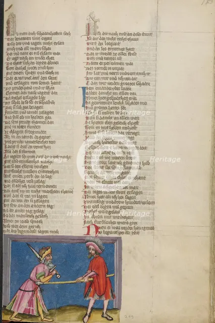Abner Killing Asahel; Weltchronik, about 1400-1410. Creator: Unknown.