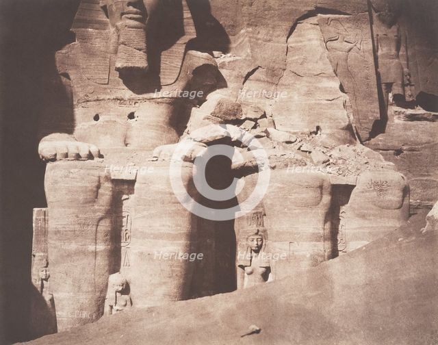Abo-Sembil, Grand Spéos, Statues Colossales vues de Face (Parte Inférieure), 1851-52. Creator: Félix Teynard.