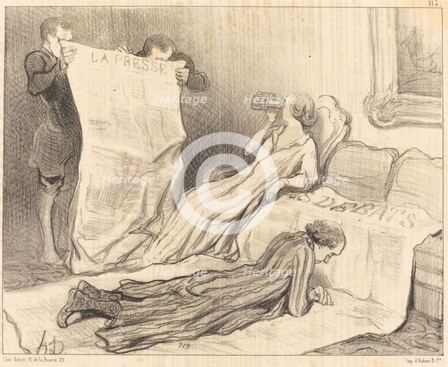Abonnés recevant leur journal..., 1845. Creator: Honore Daumier.