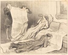 Abonnés recevant leur journal..., 1845. Creator: Honore Daumier