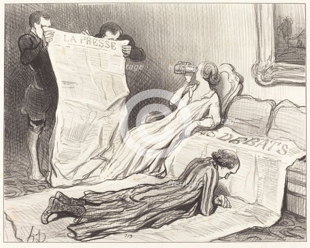 Abonnés recevant leur journal..., 1845. Creator: Honore Daumier.