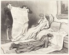 Abonnés recevant leur journal..., 1845. Creator: Honore Daumier