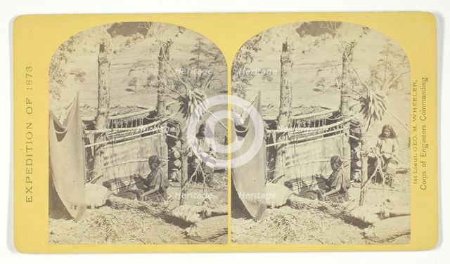 Aboriginal life among the Navajo Indians, Cañon de Chelle, New Mexico. Squaw weaving..., 1873. Creator: Tim O'Sullivan.