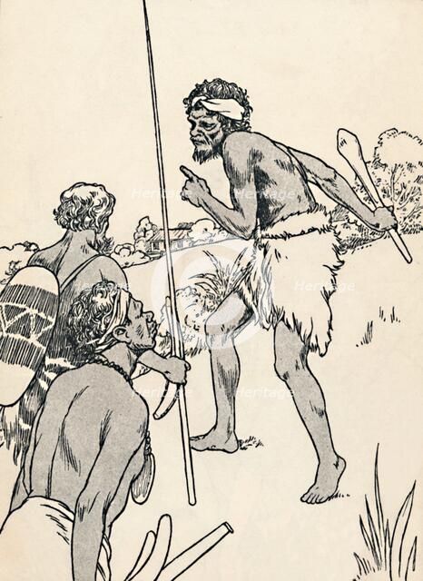 Aboriginal men approaching a settlers farm, 1912. Artist: Charles Robinson.