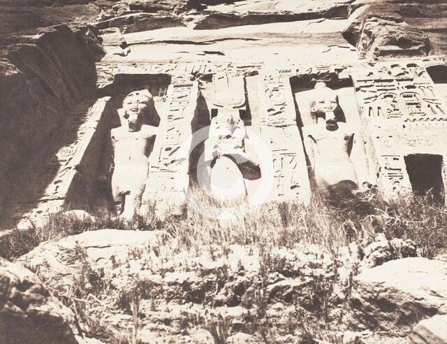 Abou-Sembil, Petit Spéos - Partie Gauche de la Façade, 1851-52, printed 1853-54. Creator: Félix Teynard.