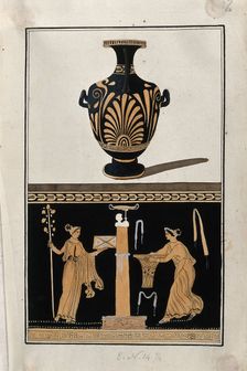 Above, red-figured Greek water jar (hydria) decorated with a palm motif; below..., 1760-9. Creator: Augustin Dahlsteen