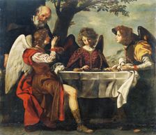 Abraham and Three Angels, 1700. Creator: Jacopo Vignali