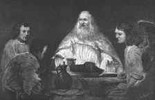 '"Abraham at Table with the Angels"; from the picture attributedto Rembrandt, recently... 1890. Creator: Unknown