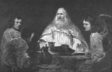 '"Abraham at Table with the Angels"; from the picture attributedto Rembrandt, recently... 1890. Creator: Unknown