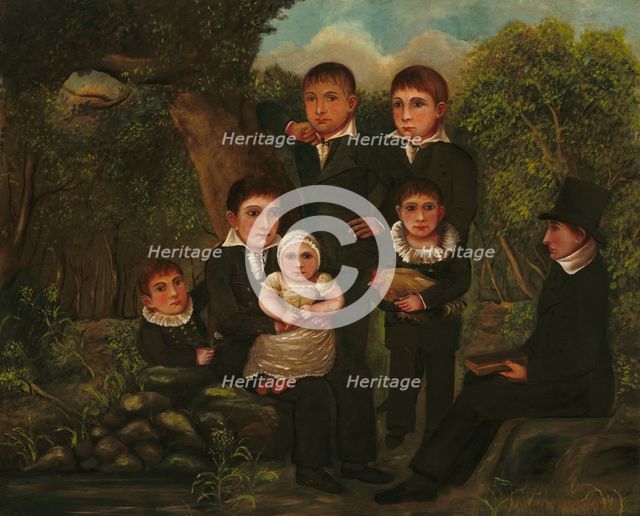 Abraham Clark and His Children, 1822. Creator: J. H..
