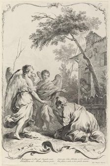 Abraham Kneeling before the Three Angels, c. 1745. Creator: Joseph Wagner