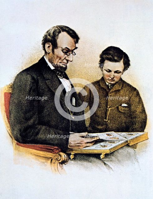 Abraham Lincoln and his son Tad, 9 February 1864. Artist: Unknown