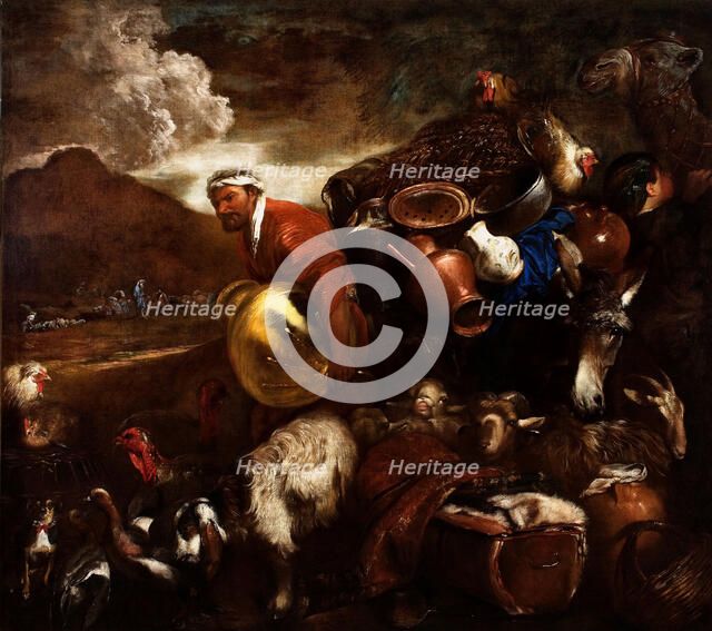 Abraham on the way to Canaan. Creator: Castiglione, Giovanni Benedetto (1610-1665).