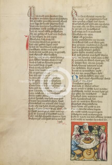 Abraham Organizing a Feast on the Day of Isaac's Weaning; Weltchronik, about 1400-1410. Creator: Unknown.