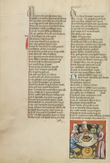 Abraham Organizing a Feast on the Day of Isaac's Weaning; Weltchronik, about 1400-1410. Creator: Unknown