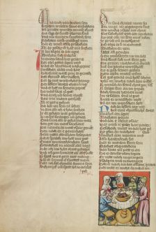 Abraham Organizing a Feast on the Day of Isaac's Weaning; Weltchronik, about 1400-1410. Creator: Unknown
