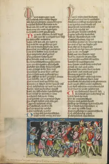 Abraham's Victory over the Four Kings; Weltchronik, about 1400-1410. Creator: Unknown