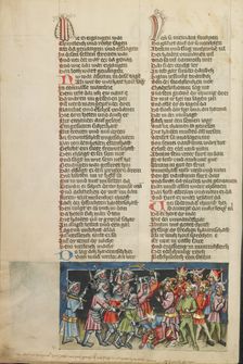 Abraham's Victory over the Four Kings; Weltchronik, about 1400-1410. Creator: Unknown