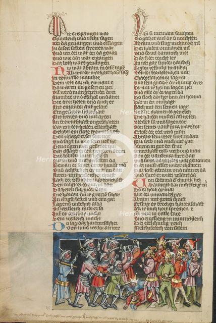 Abraham's Victory over the Four Kings; Weltchronik, about 1400-1410. Creator: Unknown.