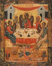 Abraham's hospitality and sacrifice, between 1675 and 1700. Creator: Greek School