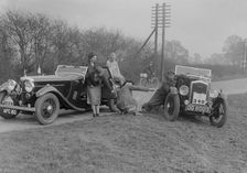 AC 4-seater tourer of Kitty Brunell and a Wolseley Hornet at the RAC Rally, 1933. Artist: Bill Brunell