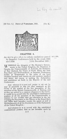 Act concerning royal succession, 1931. Creator: Unknown