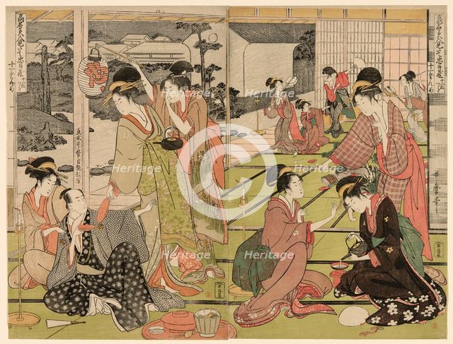 Act Eleven from the series "The Chushingura Drama Parodied by Famous Beauties (Komei..., c. 1794/95. Creator: Kitagawa Utamaro.
