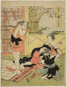 Act Eleven: Night Raid on Moronao's Mansion from the play Chushingura (Treasury..., c. 1795. Creator: Katsukawa Shun'ei