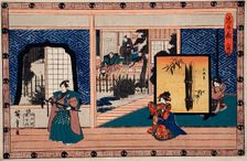 Act II: Konami Receiving Rikiya while Her Mother Watches; Honzo Holds..., between c1835 and c1839. Creator: Ando Hiroshige