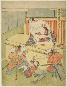 Act Ten: Amakawaya House from the play Chushingura (Treasury of the Forty-seven..., c. 1795. Creator: Katsukawa Shun'ei