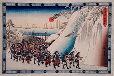 Act XI Sixth Episode: Ronin Enter Sengakuji Temple to Pay Homage to Their...between c1835 and c1839. Creator: Ando Hiroshige