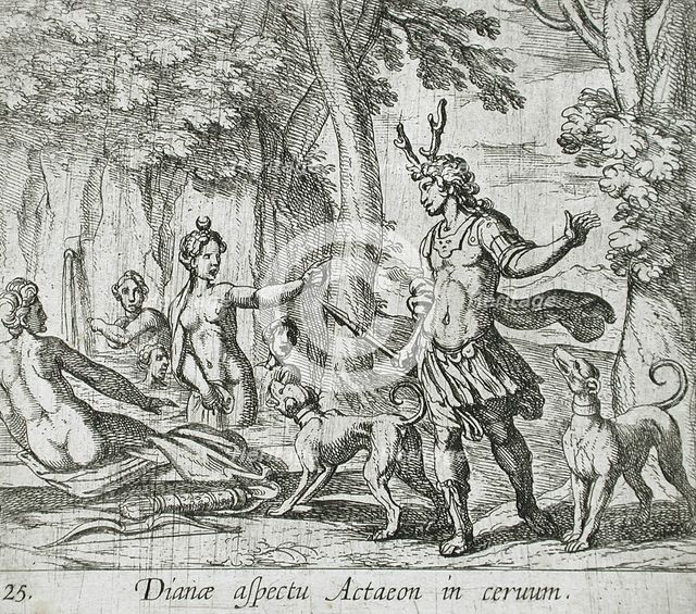 Actaeon Changed into a Stag, published 1606. Creators: Antonio Tempesta, Wilhelm Janson.