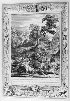 Acteon turn'd into a Stag, and devour'd by his dogs 1733. Artist: Bernard Picart