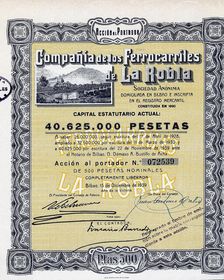 Action of 500 pesetas of the Compañía de los Ferrocarriles de la Robla, S.A., Bilbao, December 15…