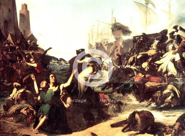 Action of weapons of Cadiz people against the Moors in 1574, Berber pirates on the Torregorda beach.
