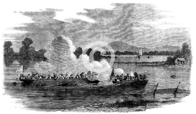 Action between a large Chinese Row-Galley and a small Cutter of H.M.S. "Amethyst"..., 1858. Creator: Unknown.