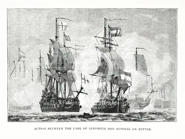 Action between the Earl of Sandwich and Admiral de Ruyter, 1672, (1896).  Creator: Unknown.