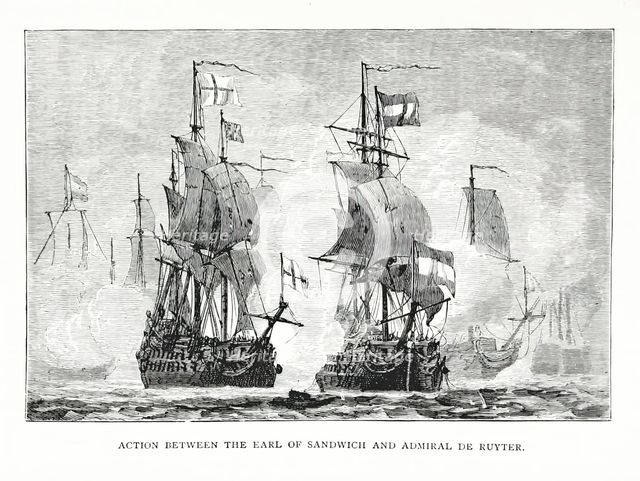 Action between the Earl of Sandwich and Admiral de Ruyter, 1672, (1896).  Creator: Unknown.