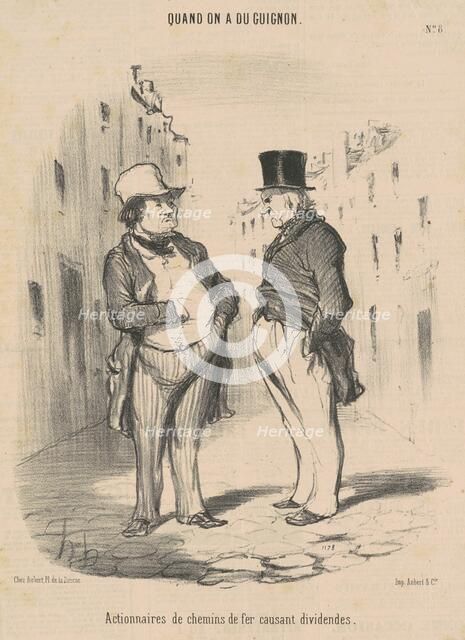 Actionnaires de chemins de fer causant dividendes, 19th century. Creator: Honore Daumier.