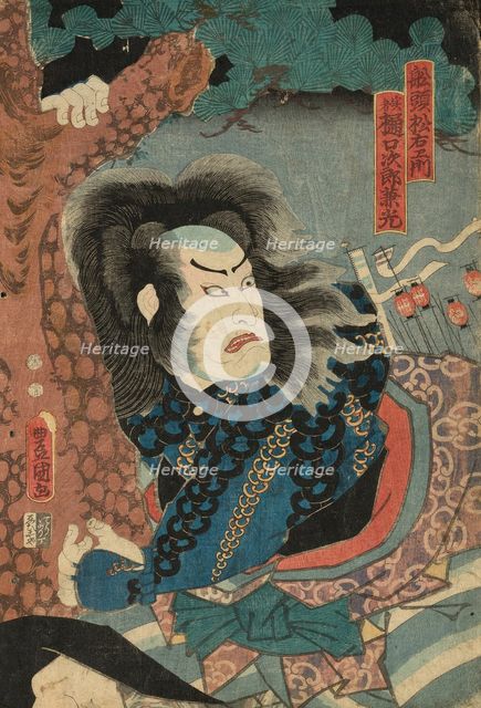 Actor Nakamura Utaemon IV as the Boatman Matsuemon, actually Higuchi Jiro Kanemitsu..., 1849. Creator: Utagawa Kunisada.
