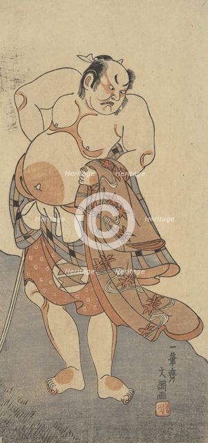 Actor Sakata Hongoro II as a Wrestler in a Play, ca. 1770. Creator: Ippitsusai Buncho.
