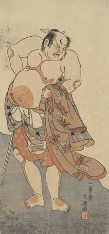 Actor Sakata Hongoro II as a Wrestler in a Play, ca. 1770. Creator: Ippitsusai Buncho