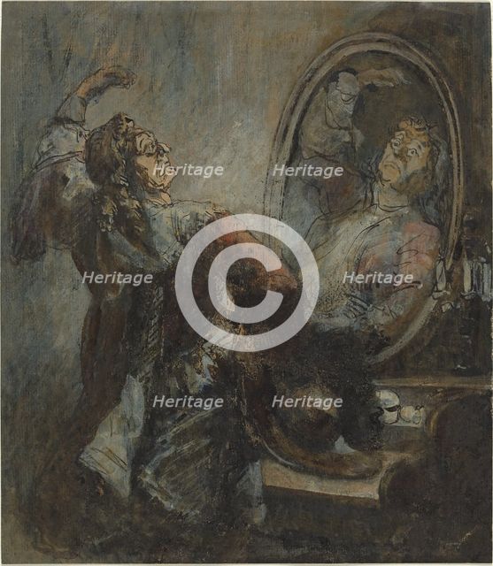 Actor Posing in Front of a Mirror, 1870s?. Creator: Honore Daumier.